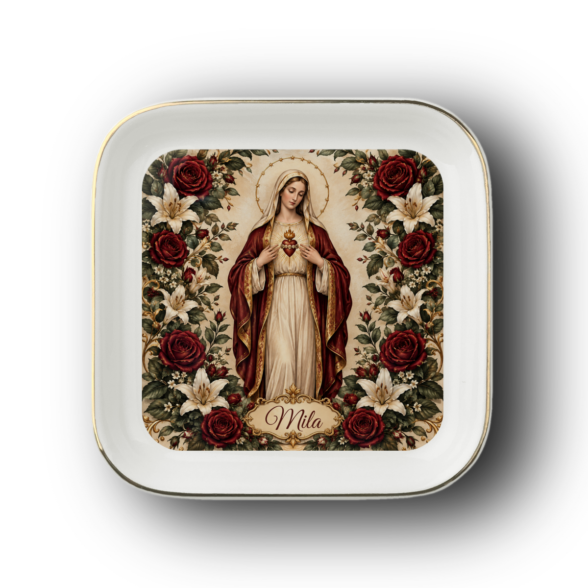 Mother Mary Rosary Jewelry Dish, A place to keep your rosary.